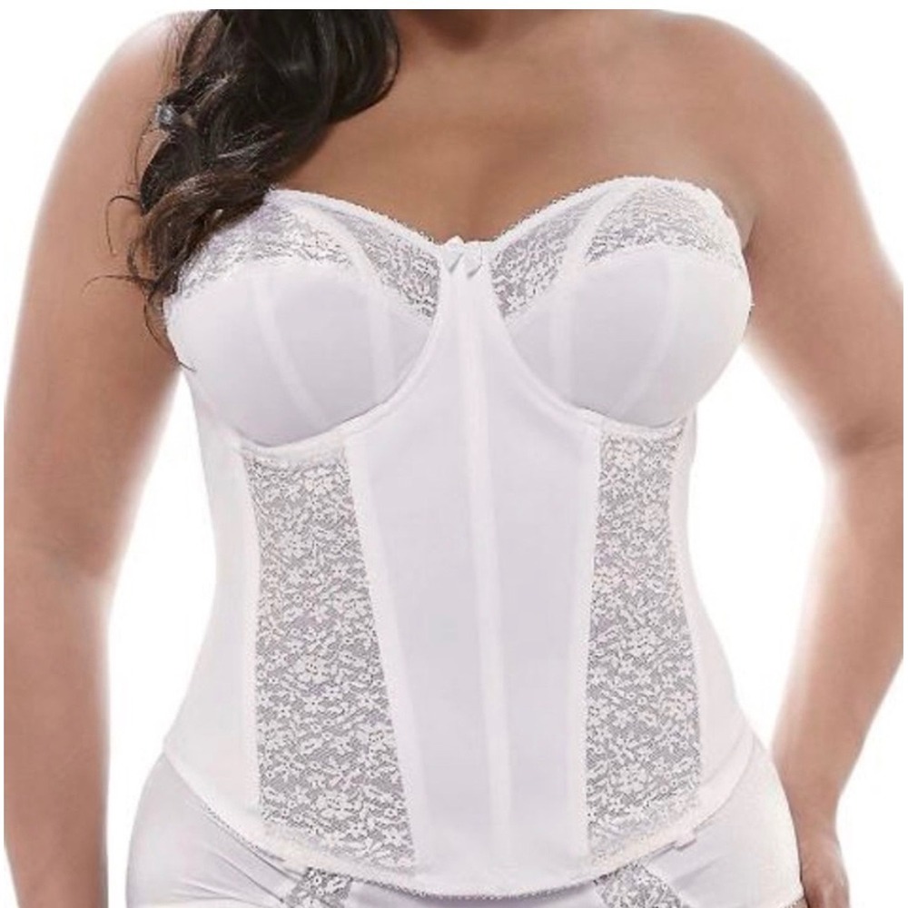 Goddess White Lace Bustier Corset Bra Longline Bridal Lingerie Plus Size 42DDD